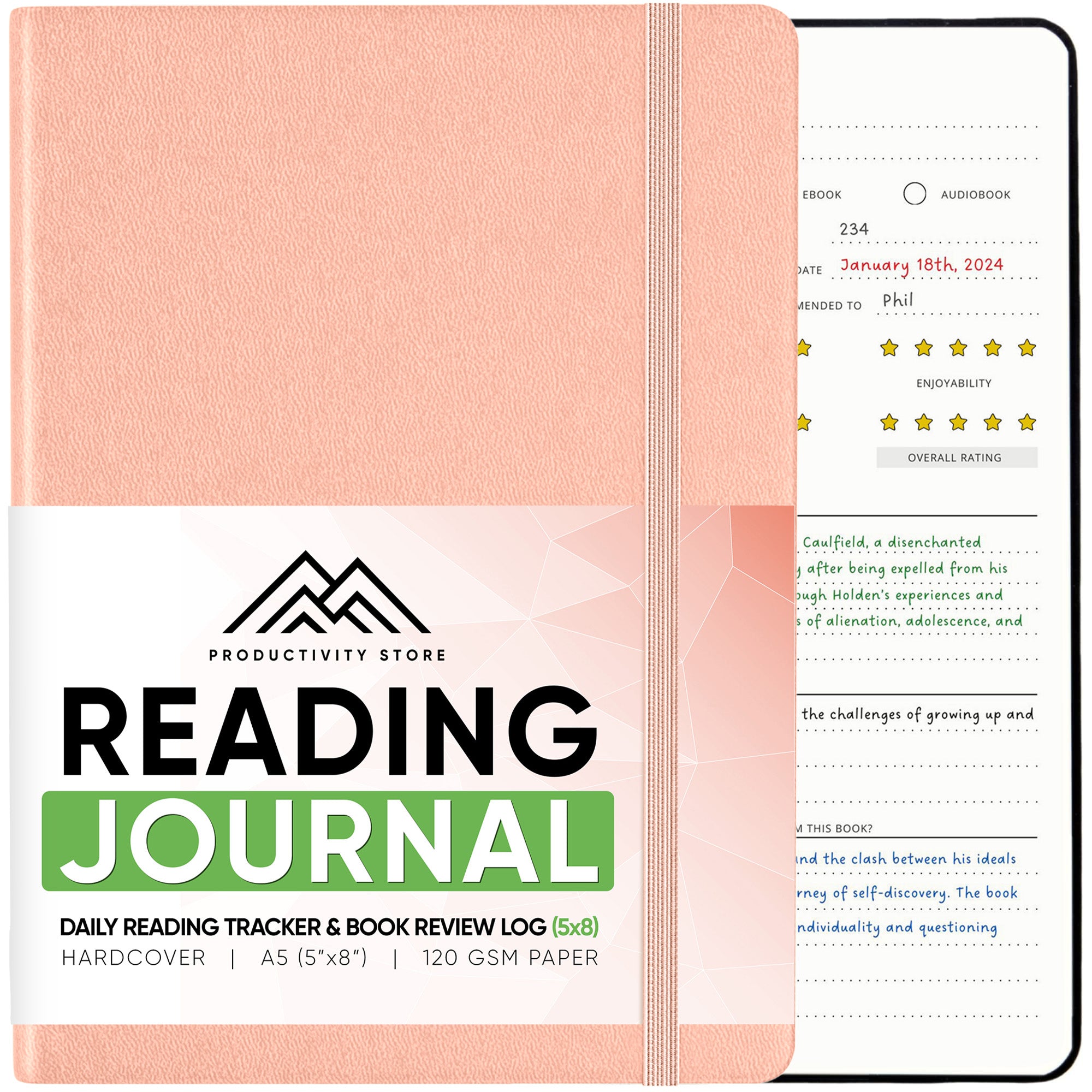 Reading Journal - A5 Size - Book Review & Reading Tracker - Convenient and Organized - for Book Lovers - Productivity Store Light Blue